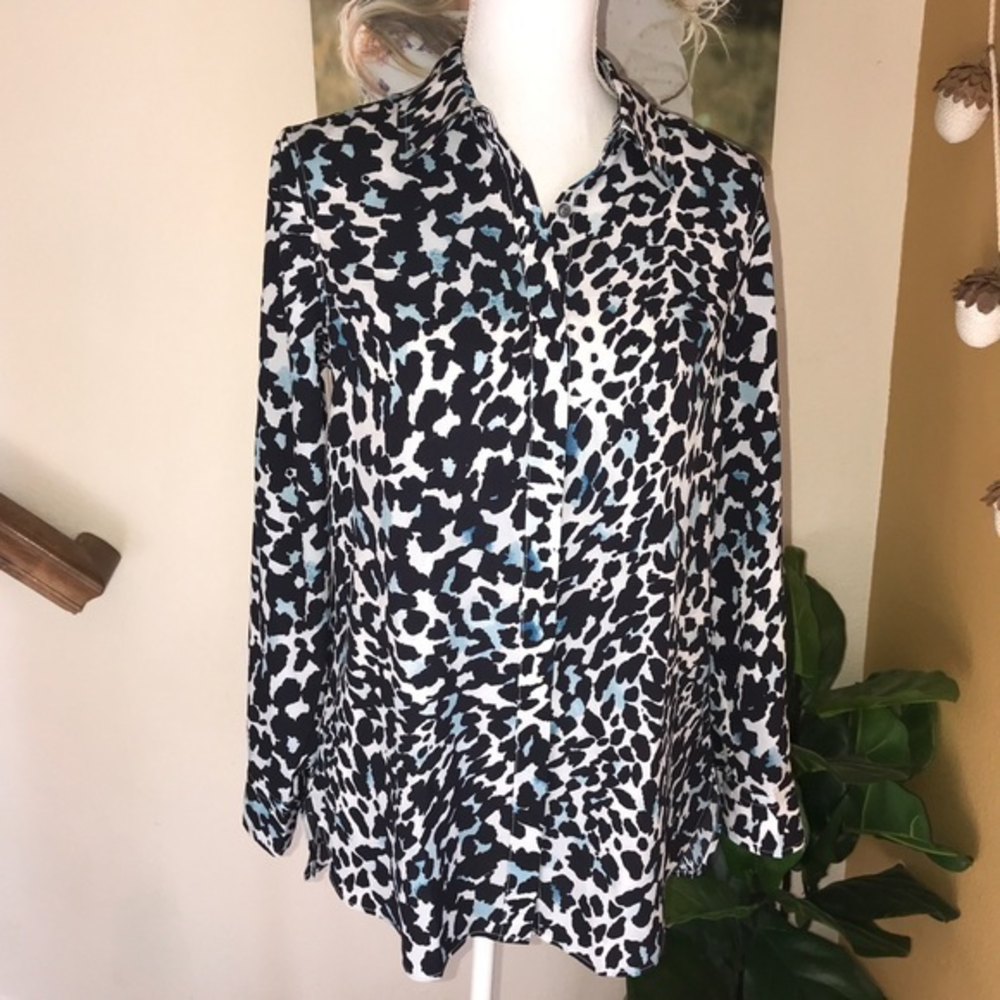 Talbots animal print button down blouse size S NWT